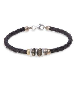 Pulsera PLATADEPALO cuero marrón y entrepiezas