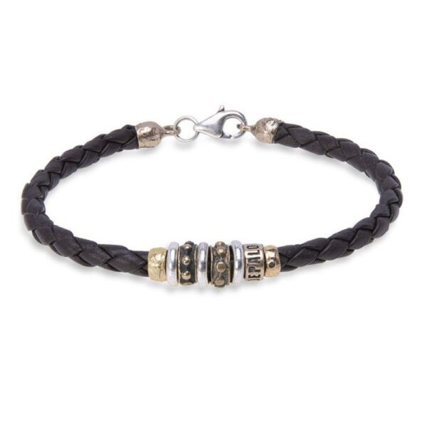 Pulsera PLATADEPALO cuero marrón y entrepiezas