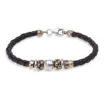 Pulsera PLATADEPALO cuero marrón y piezas de bronce y plata