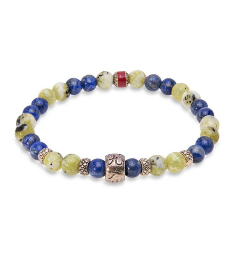 Pulsera PLATADEPALO elástica bolas multicolor azul