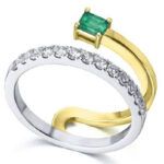 Anillo oro amarillo y oro blanco, diamantes y esmeralda