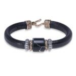 Pulsera PLATADEPALO cuero pieza negro mármol