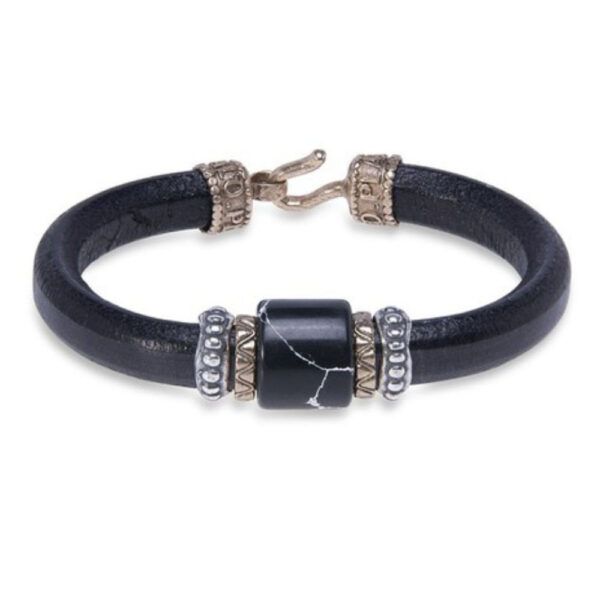 Pulsera PLATADEPALO cuero pieza negro mármol