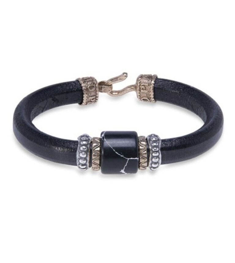 Pulsera PLATADEPALO cuero pieza negro mármol