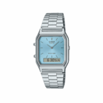 CASIO ANALÓGICO DIGITAL Rectangular acero esfera azul
