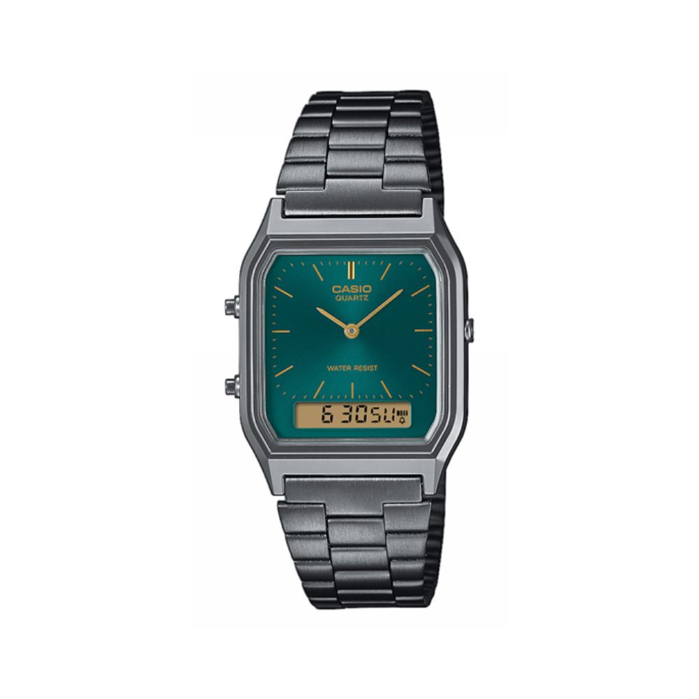 AQ230EGG-3AEF CASIO ANALÓGICO DIGITAL Rectangular acero gris esfera verde - Imagen 1