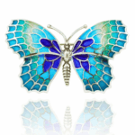 BROCHE- COLGANTE MARIPOSA PLATA Y ESMALTE AZULES