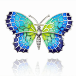 BROCHE- COLGANTE MARIPOSA PLATA Y ESMALTE, AZUL Y AMARILLO